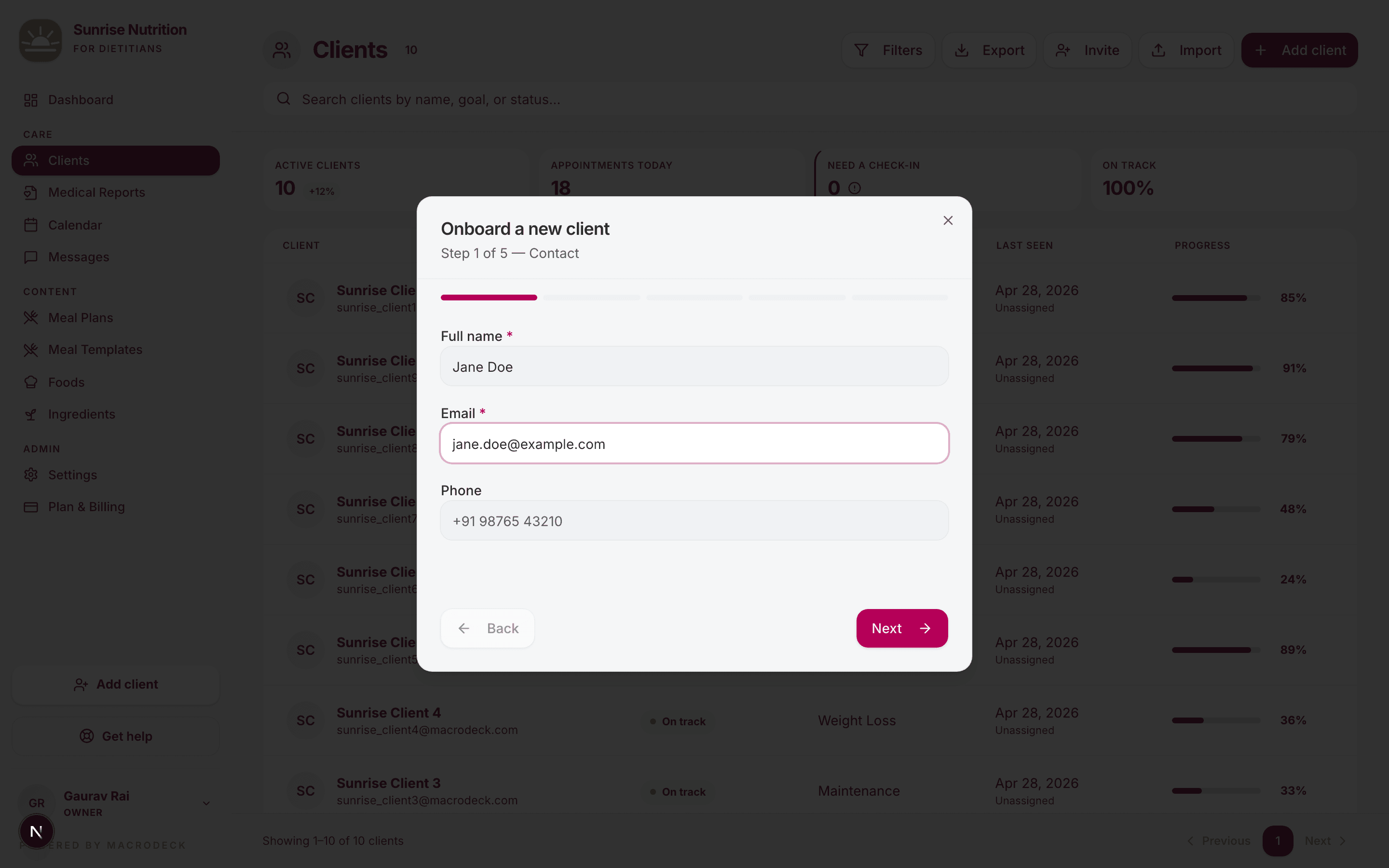 Add client — Step 1: Contact