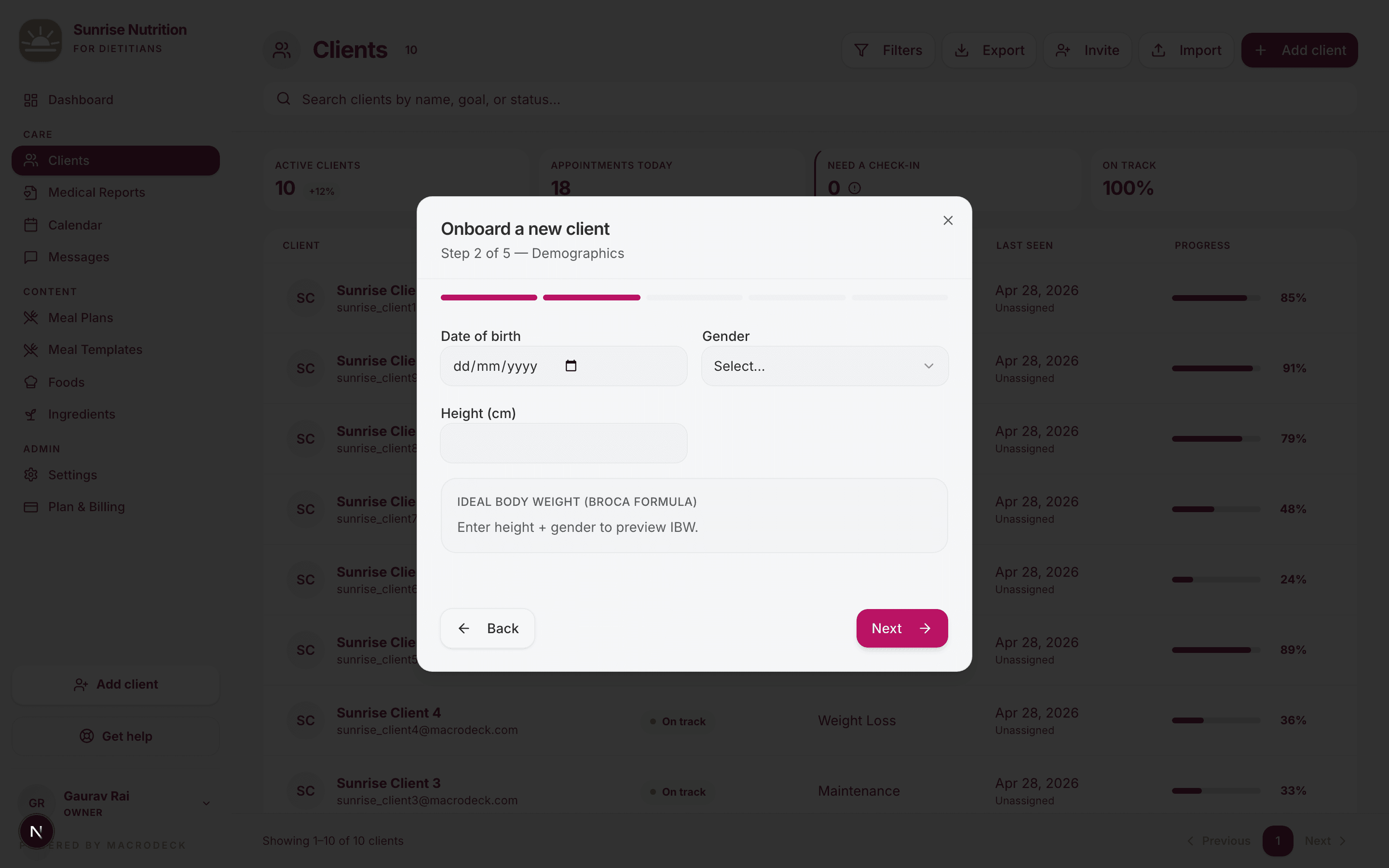 Add client — Step 2: Demographics