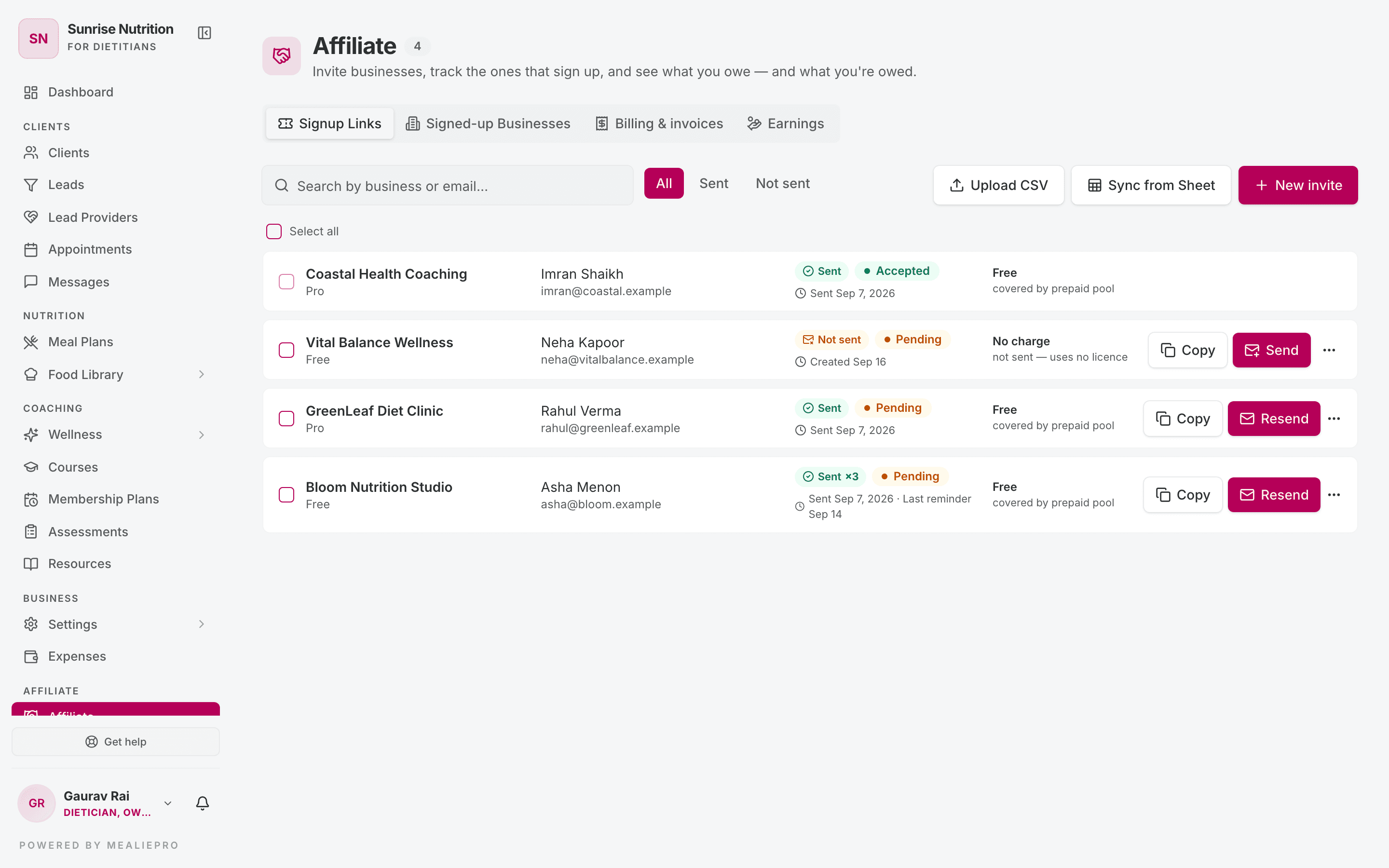 Affiliate signup links