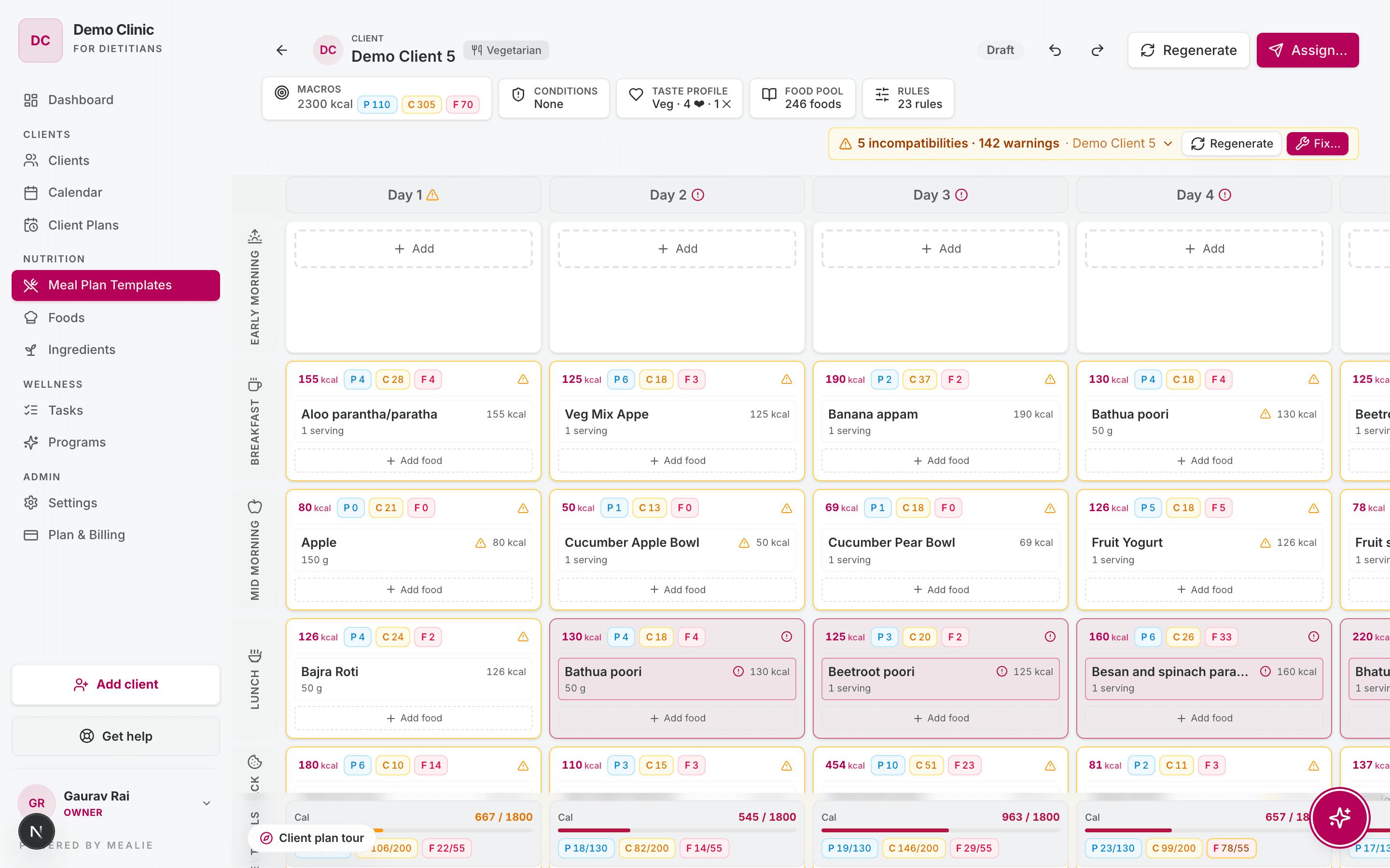 AI meal plan workspace