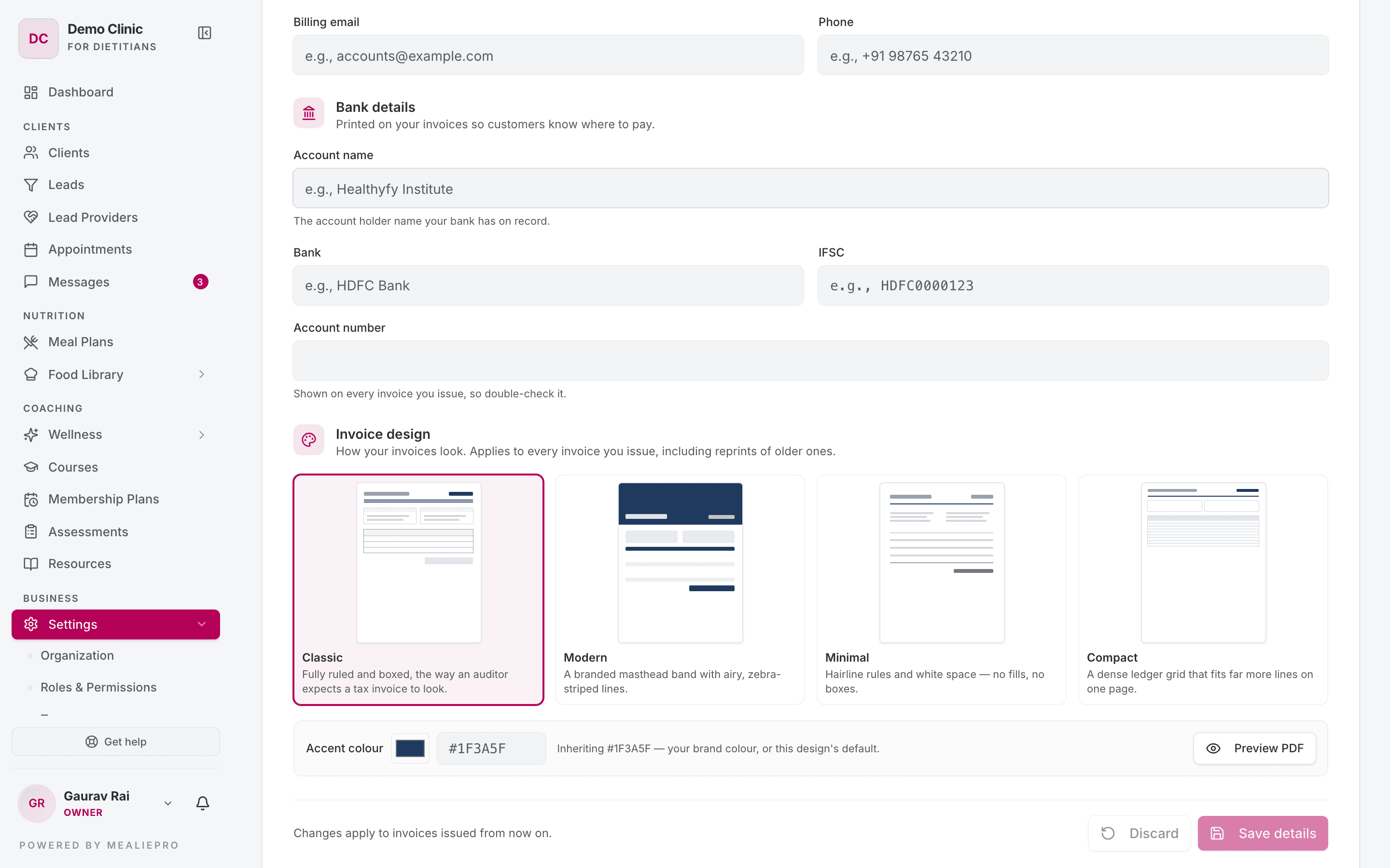 Invoice design picker