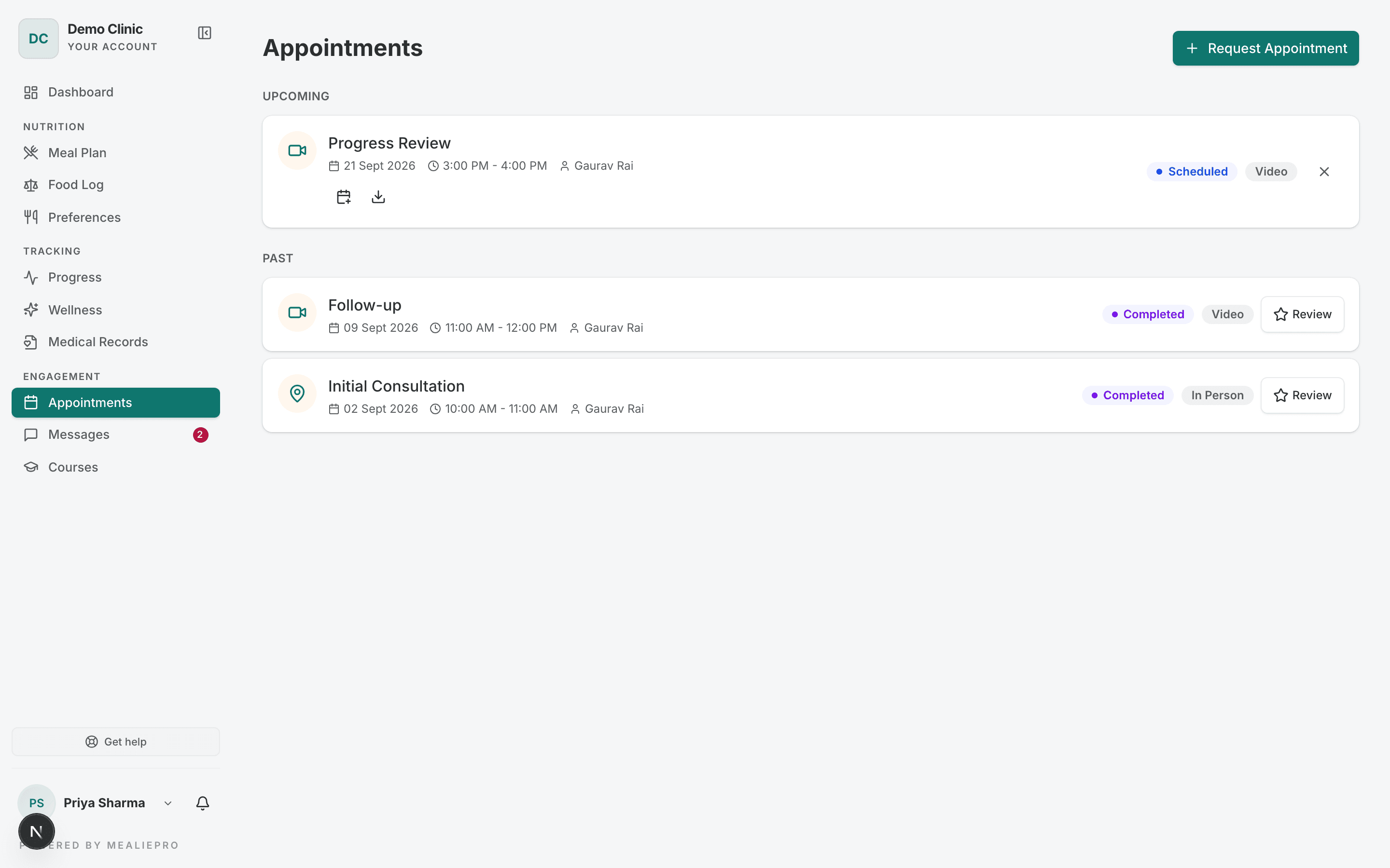 Client appointments page