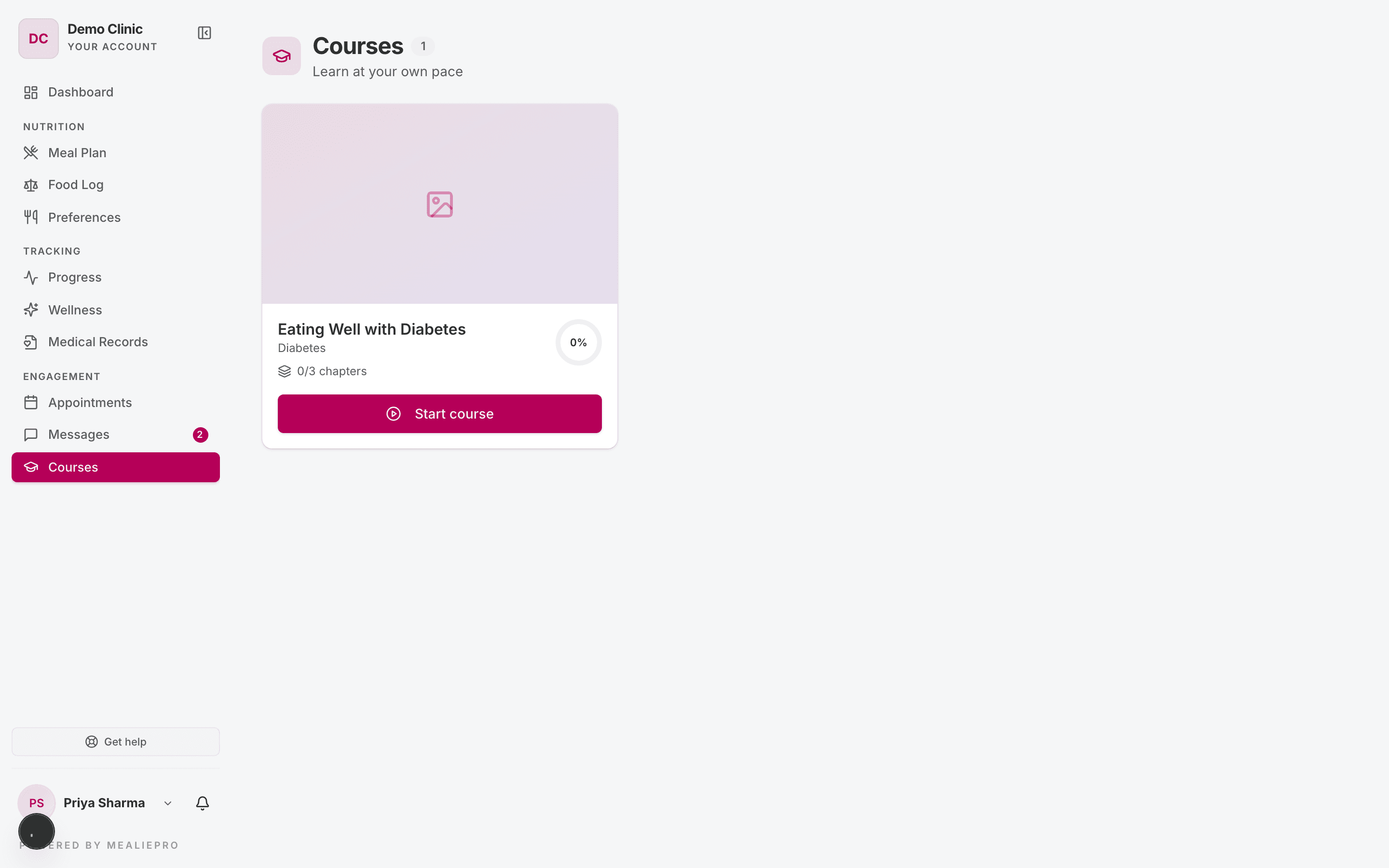 Client courses page