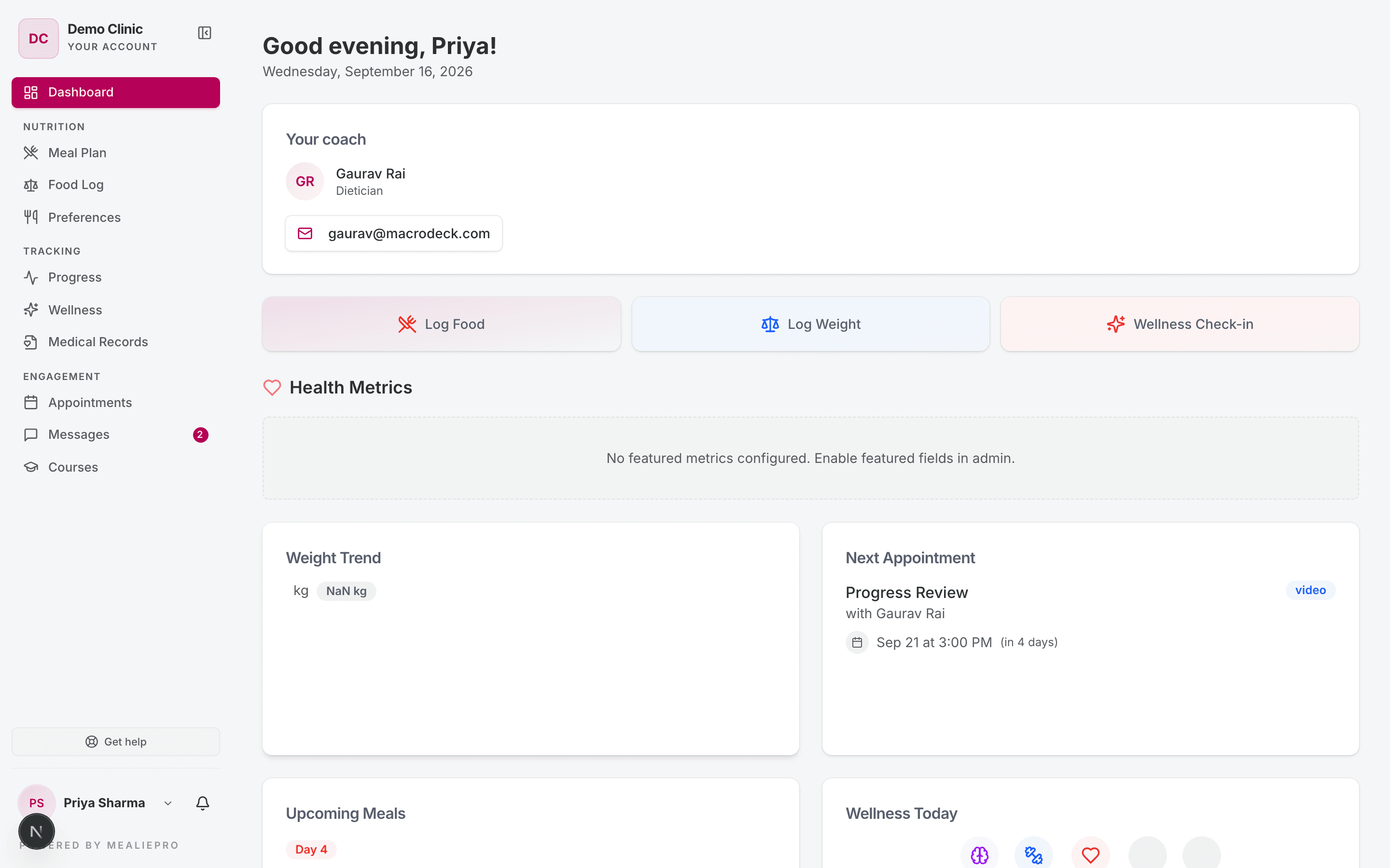 Client dashboard