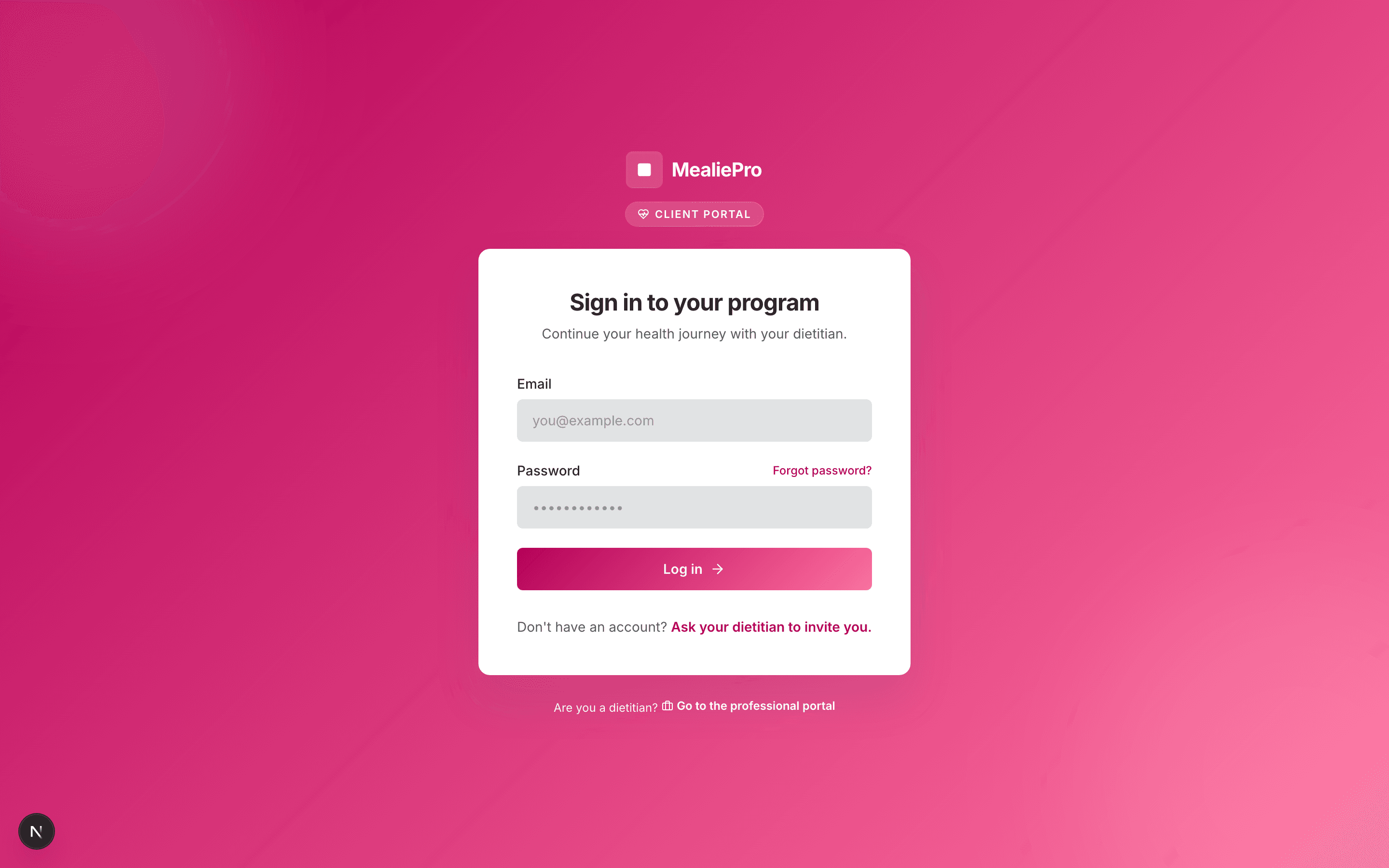 Client sign-in page