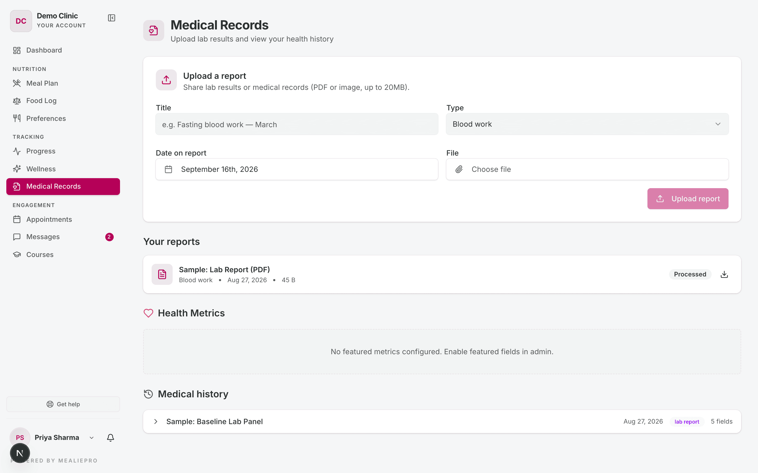 Medical Records page
