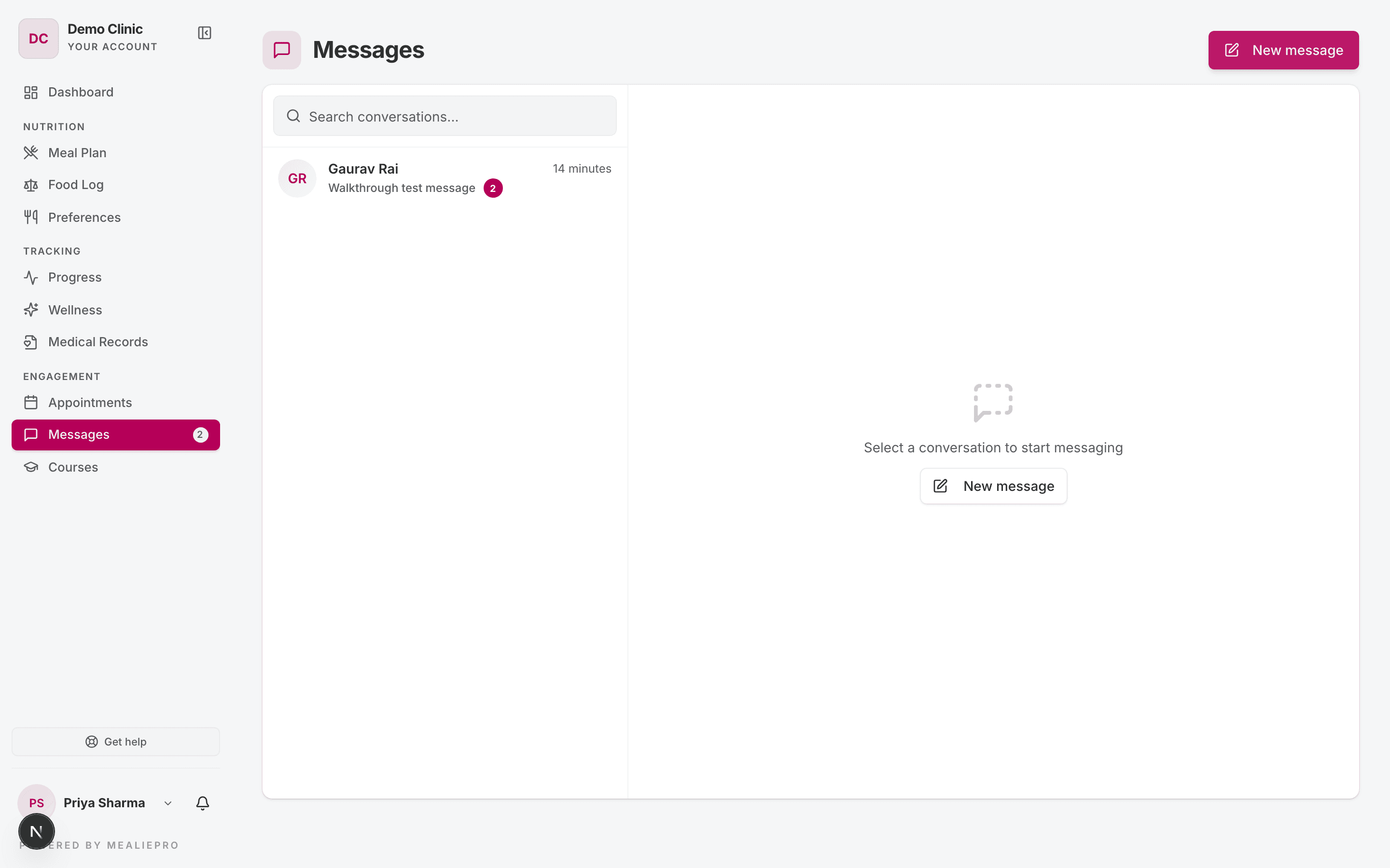Client messages page