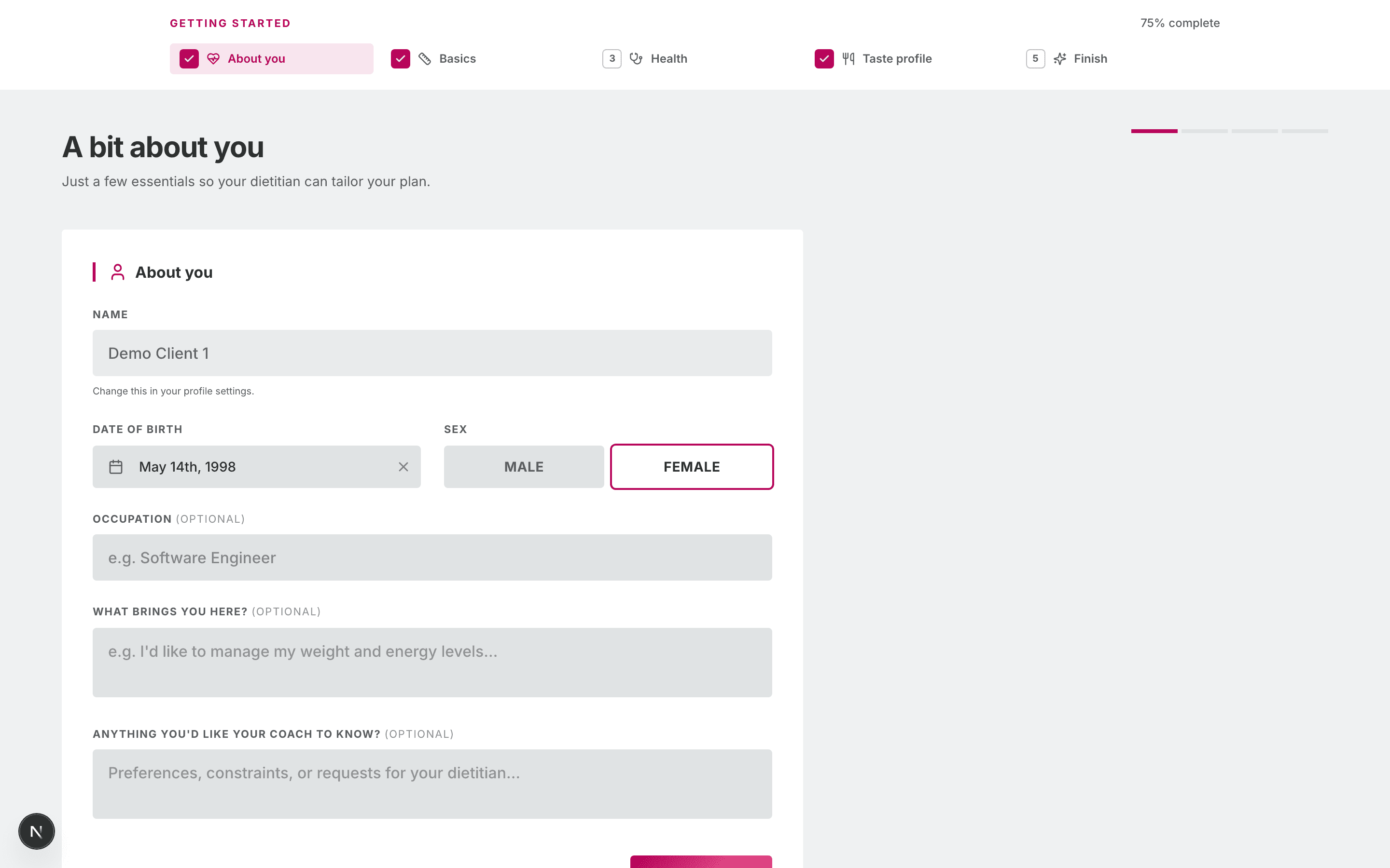 Onboarding step bar