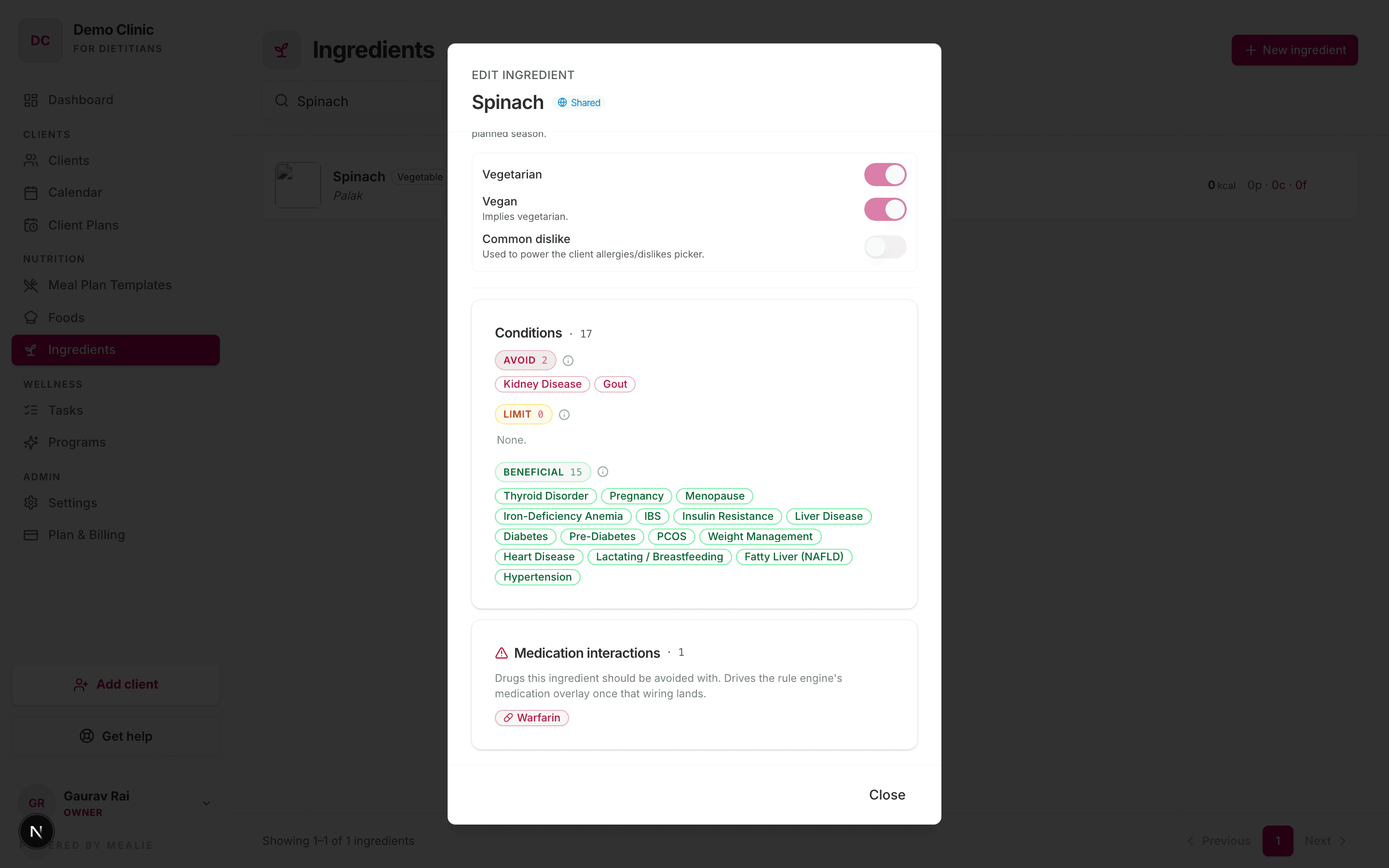 Ingredient editor