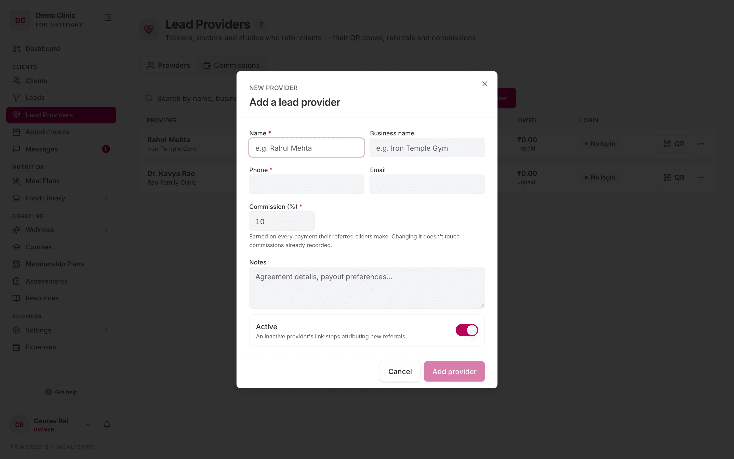 Add a lead provider