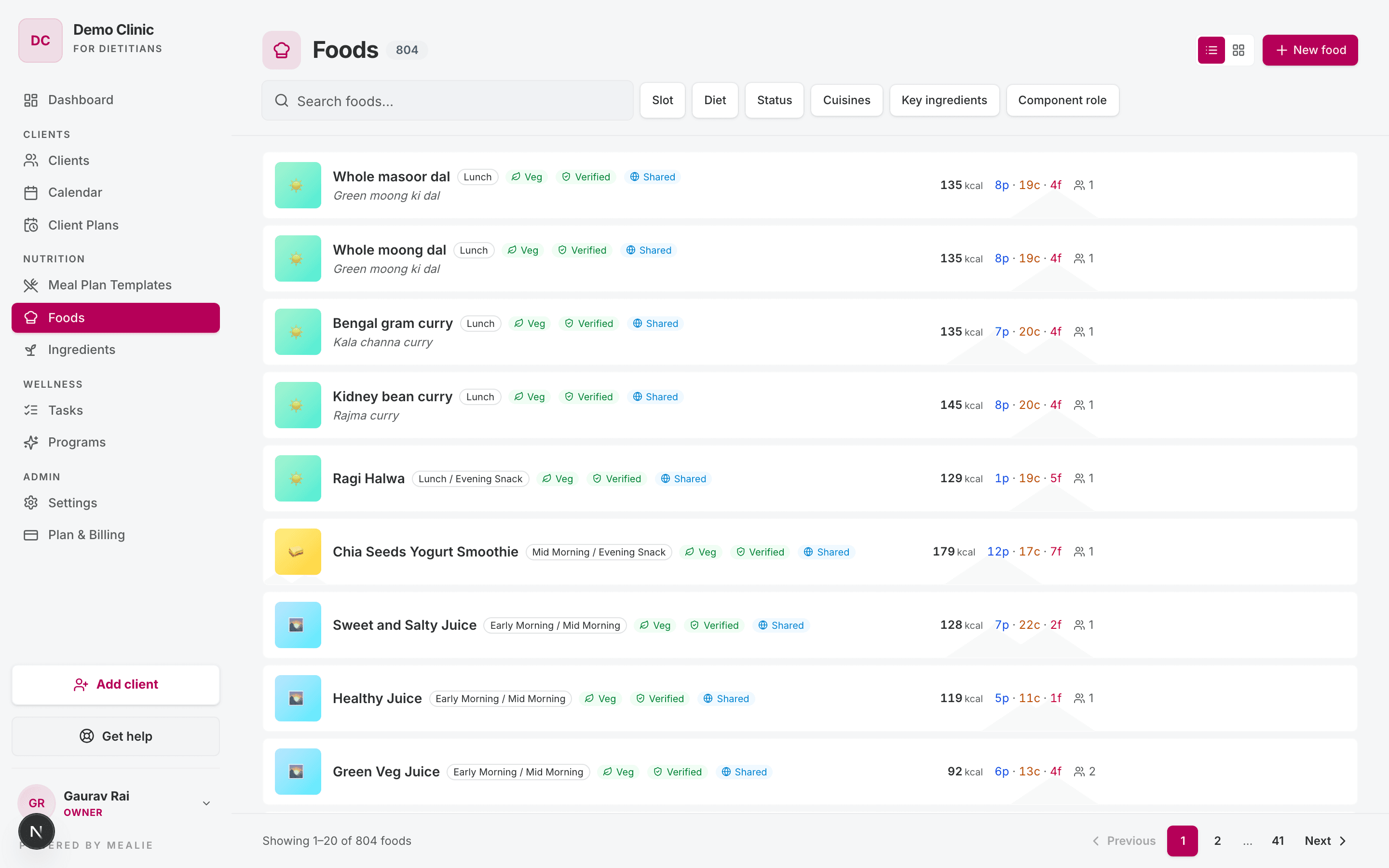 Foods list