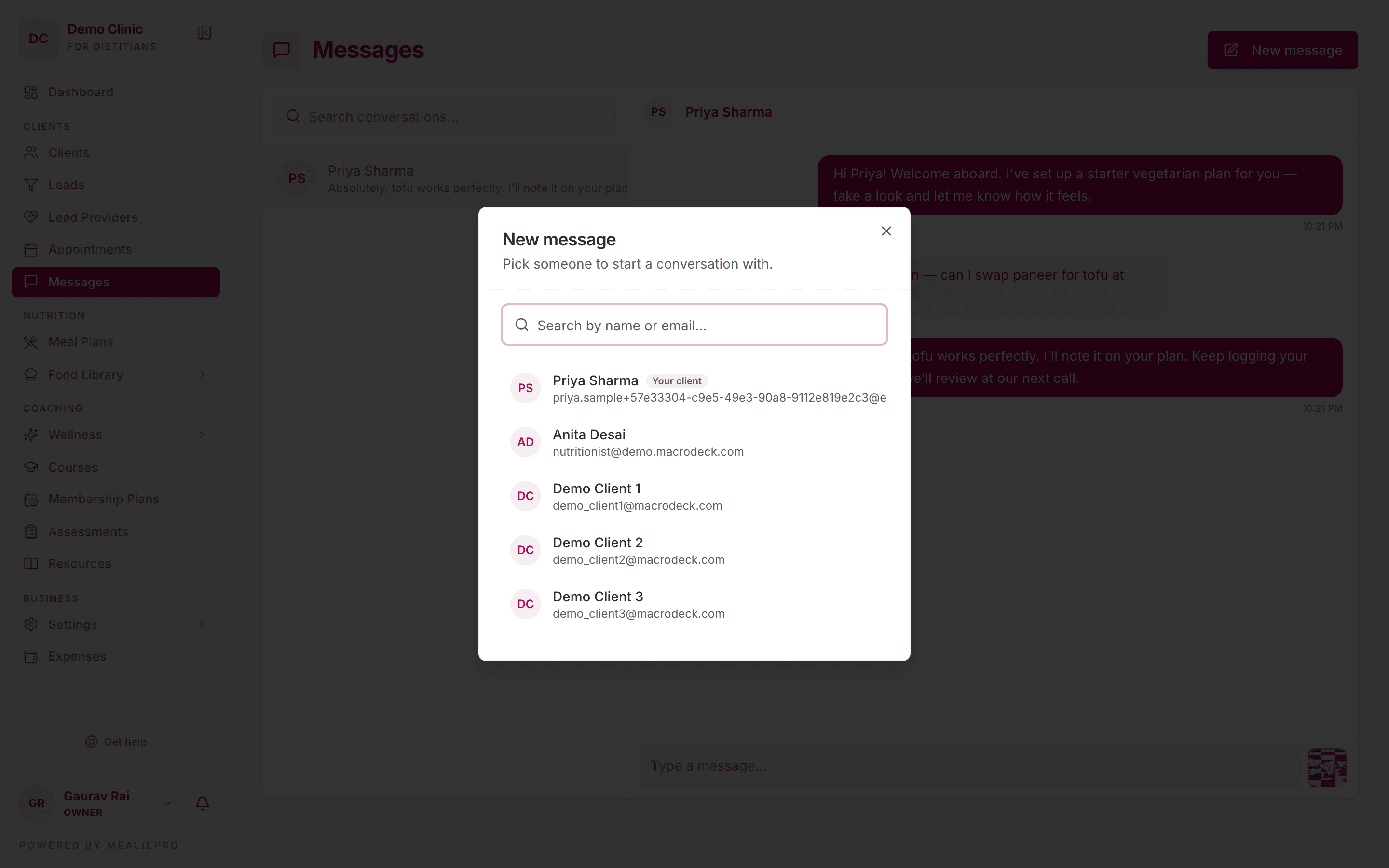 New message dialog