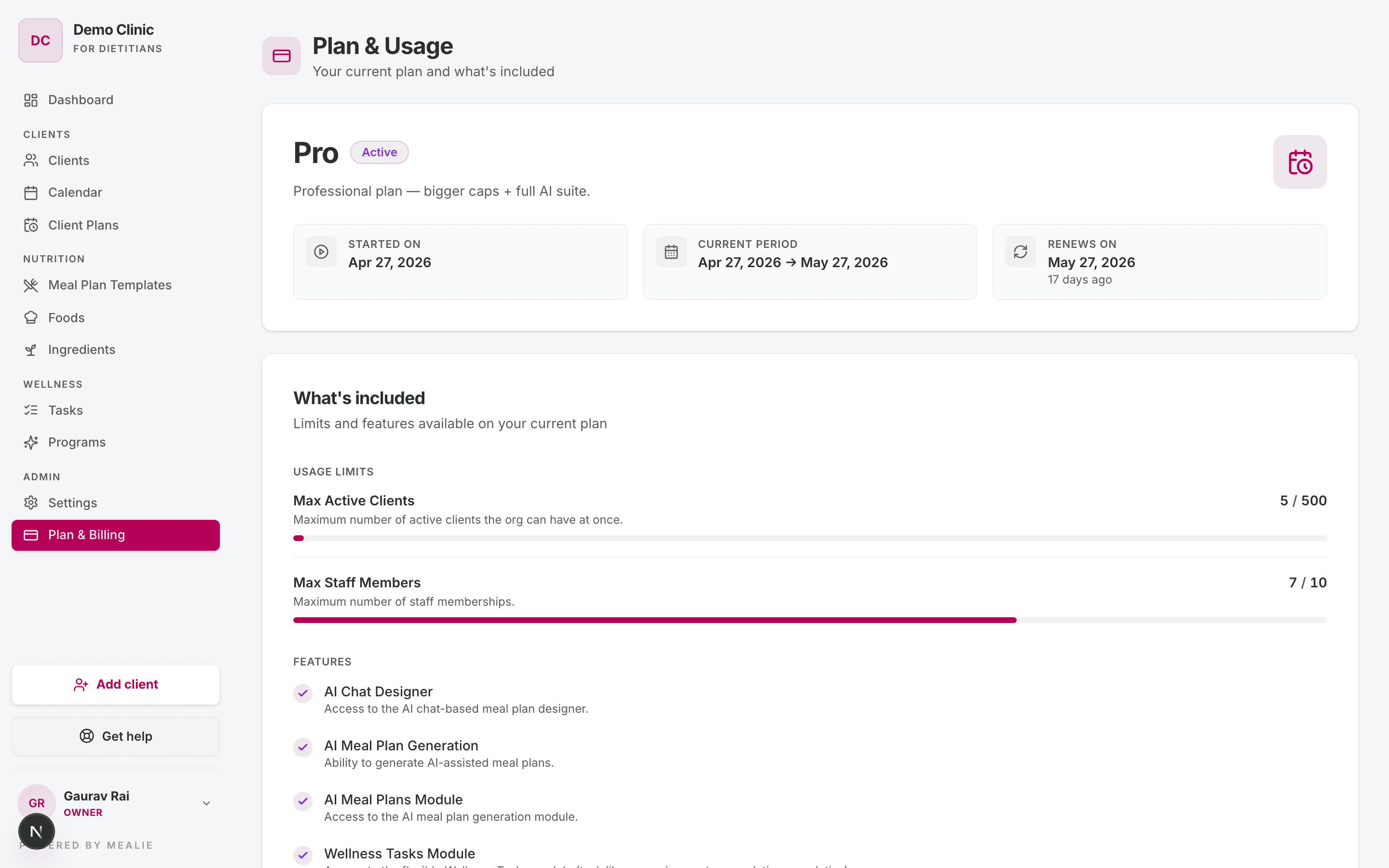 Plan and usage
