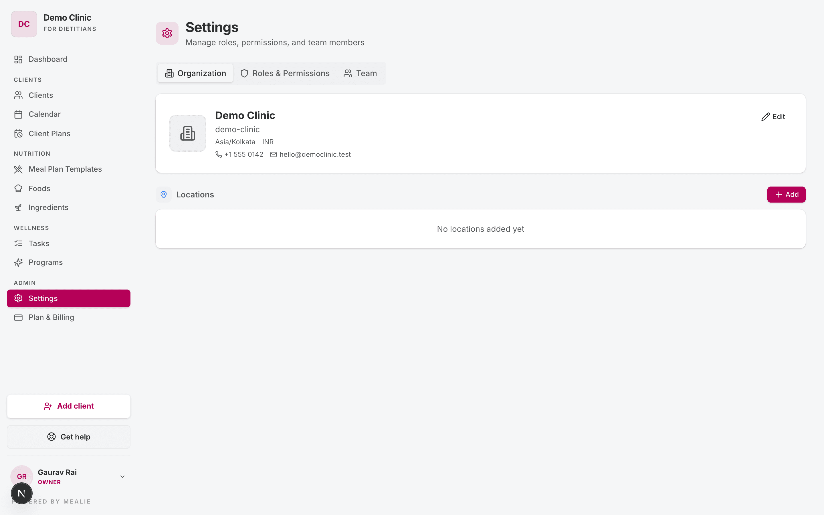 Organization settings