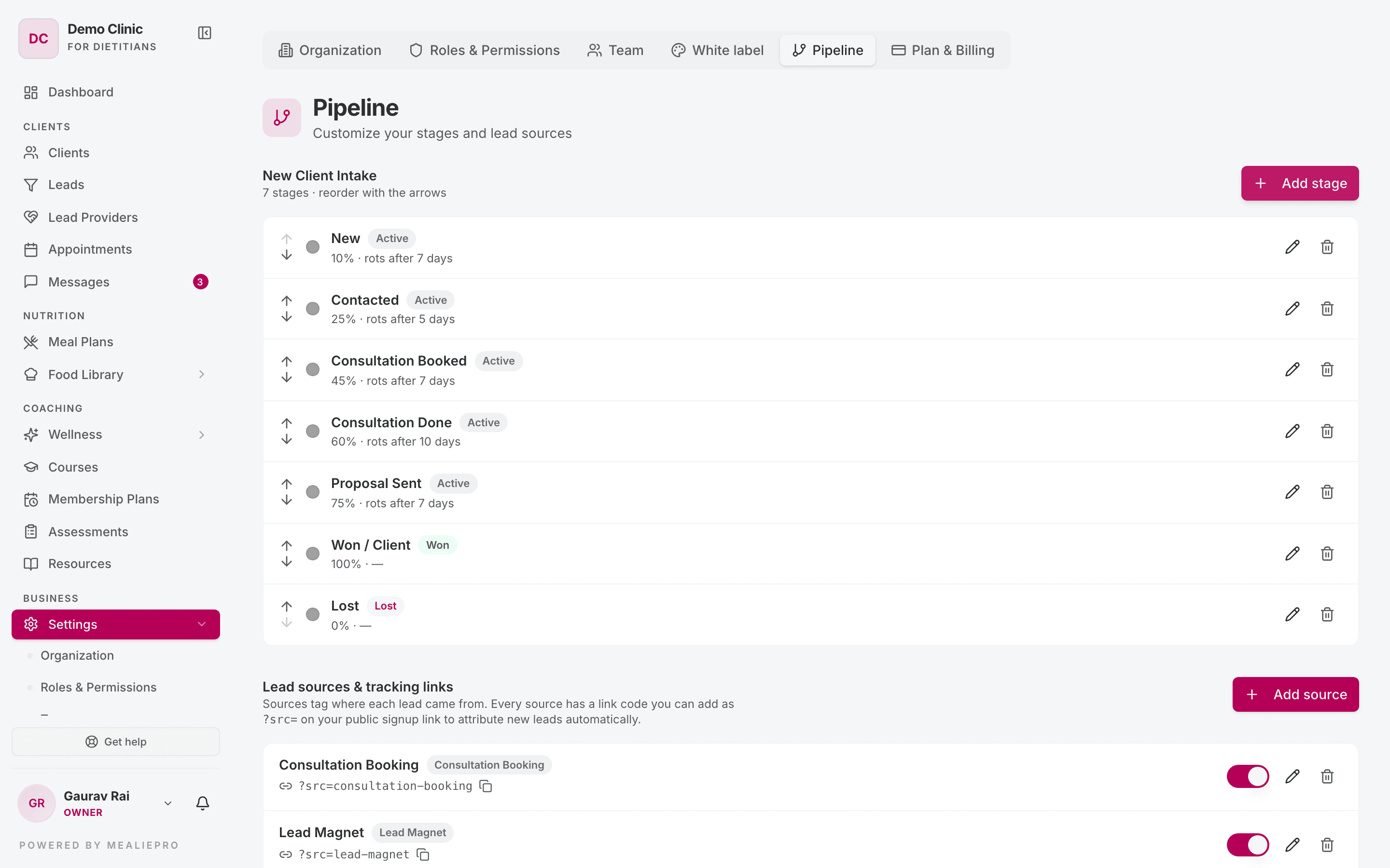 Pipeline settings