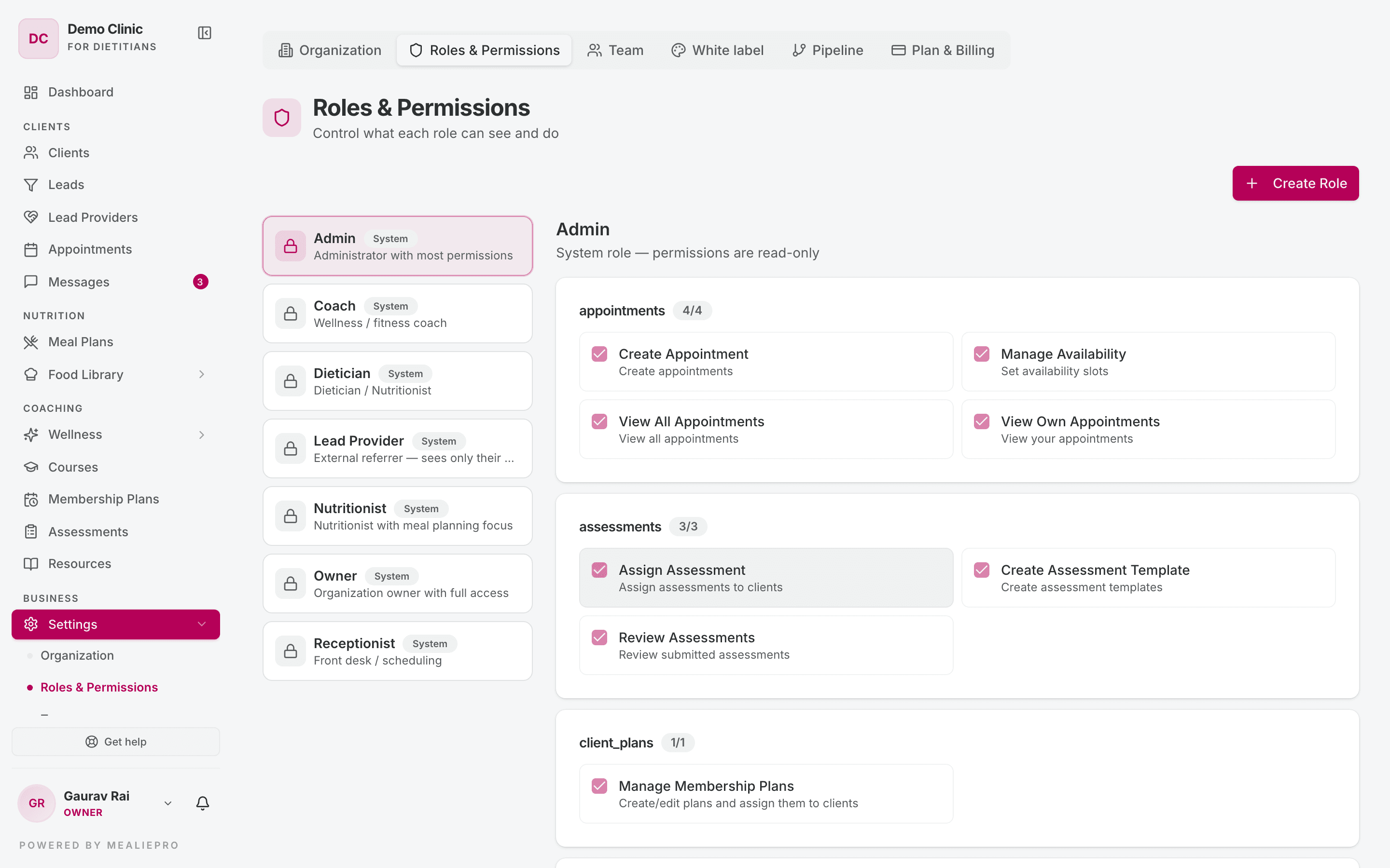 Roles and permissions