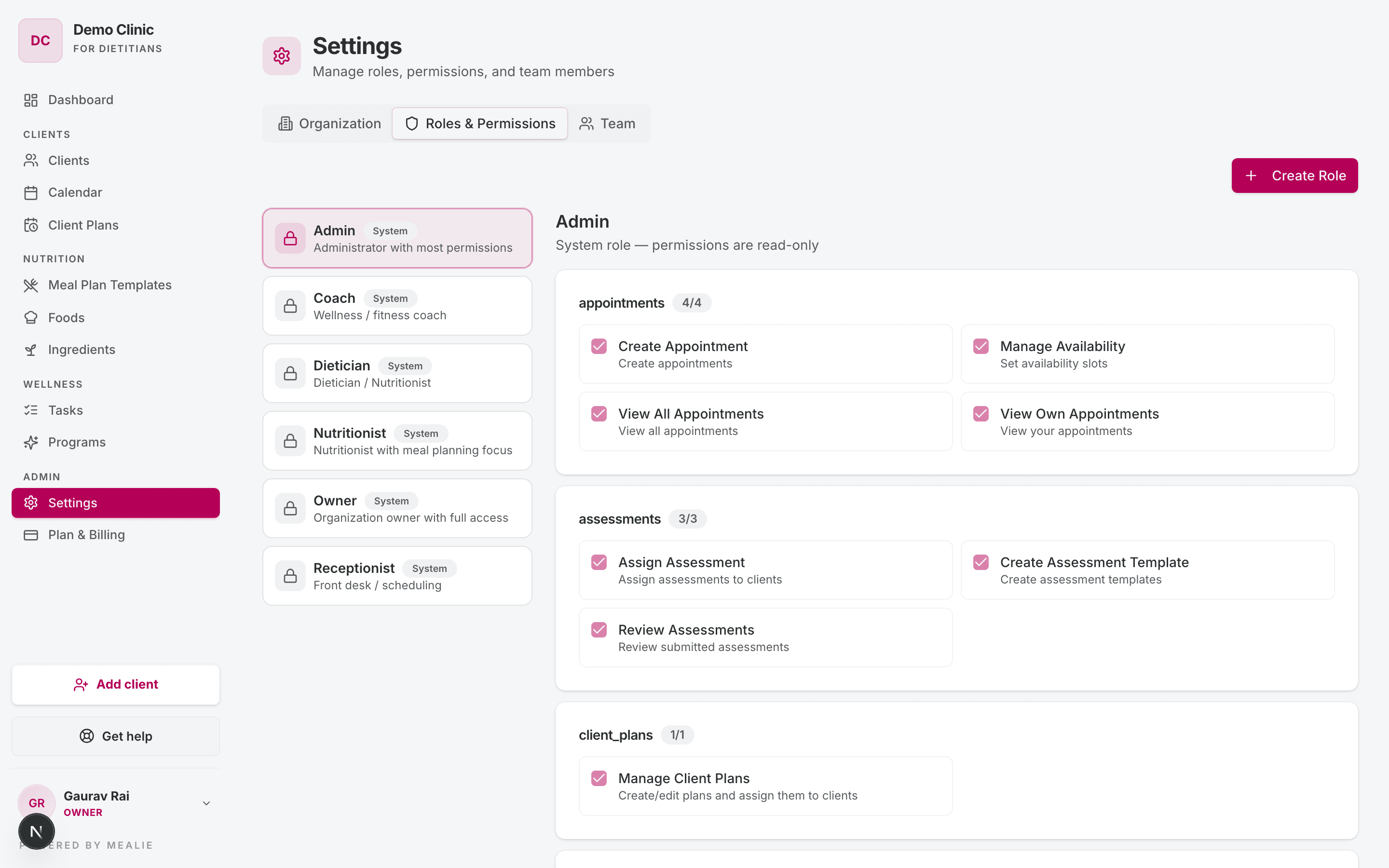 Roles and permissions