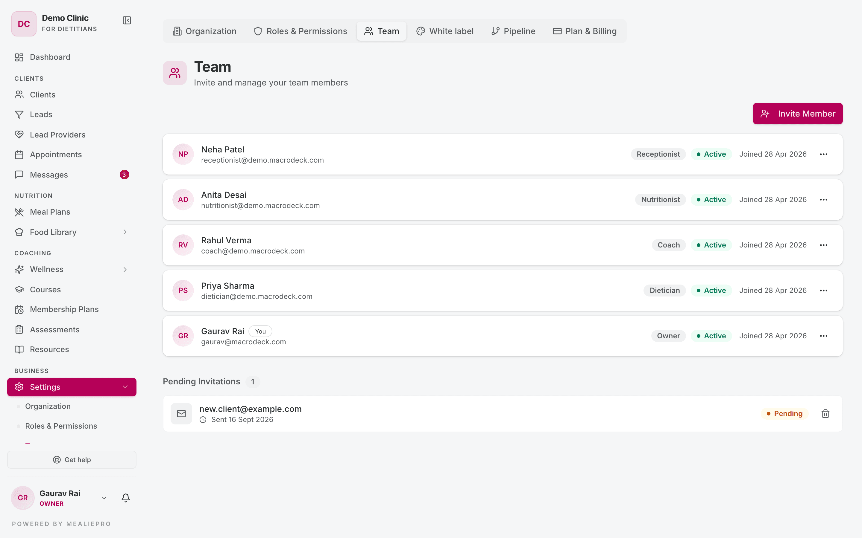 Team settings
