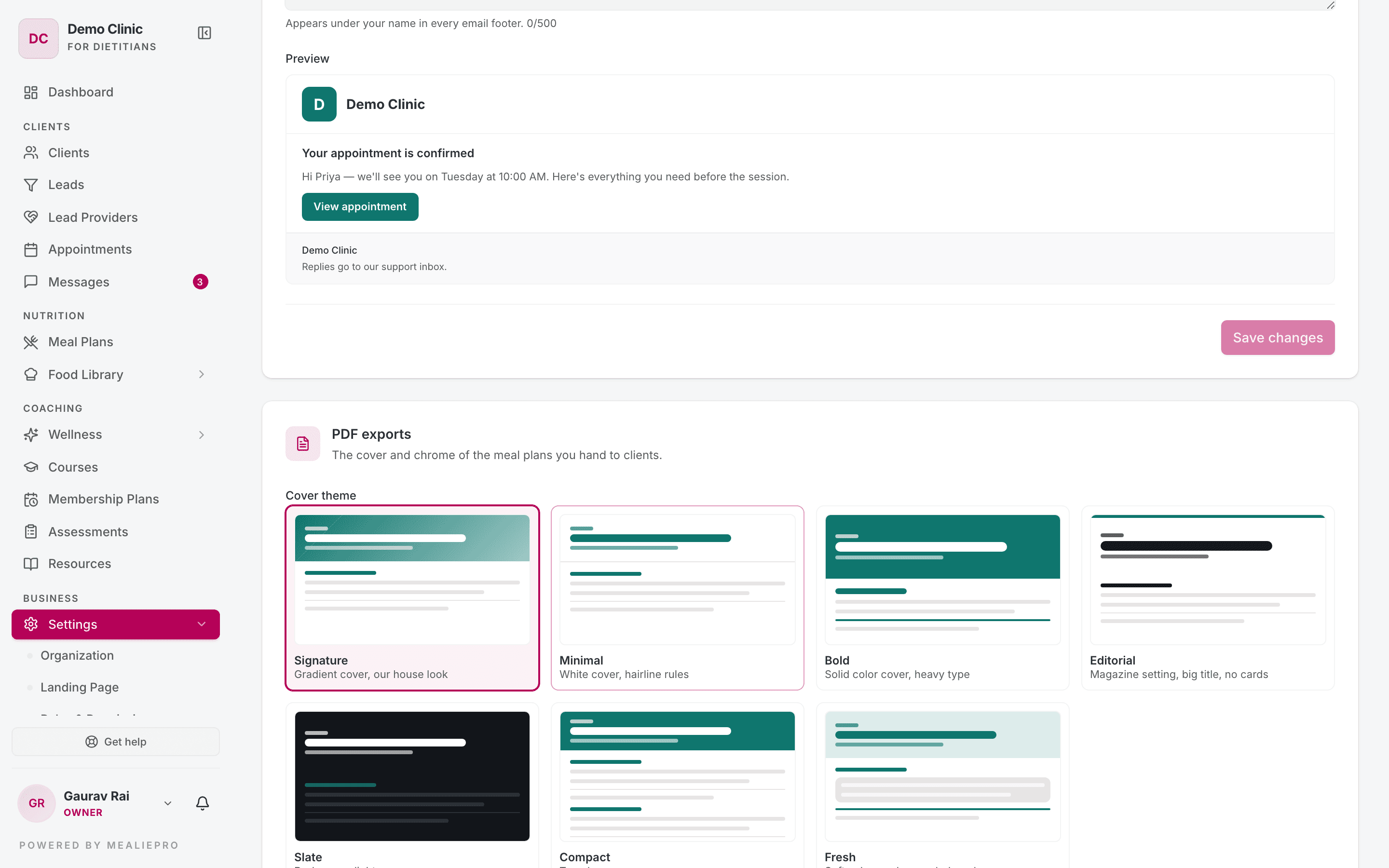 PDF export themes