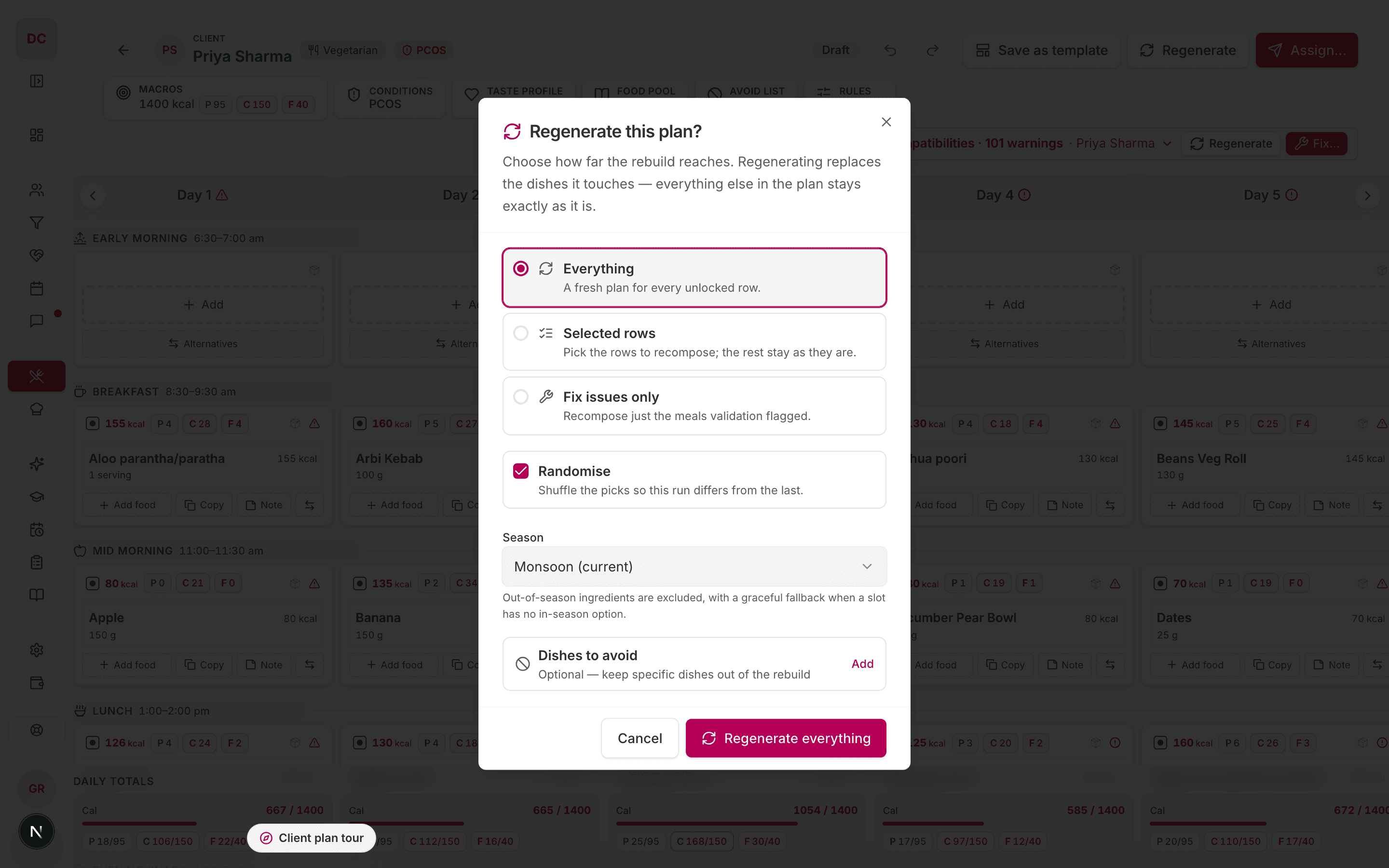Regenerate dialog