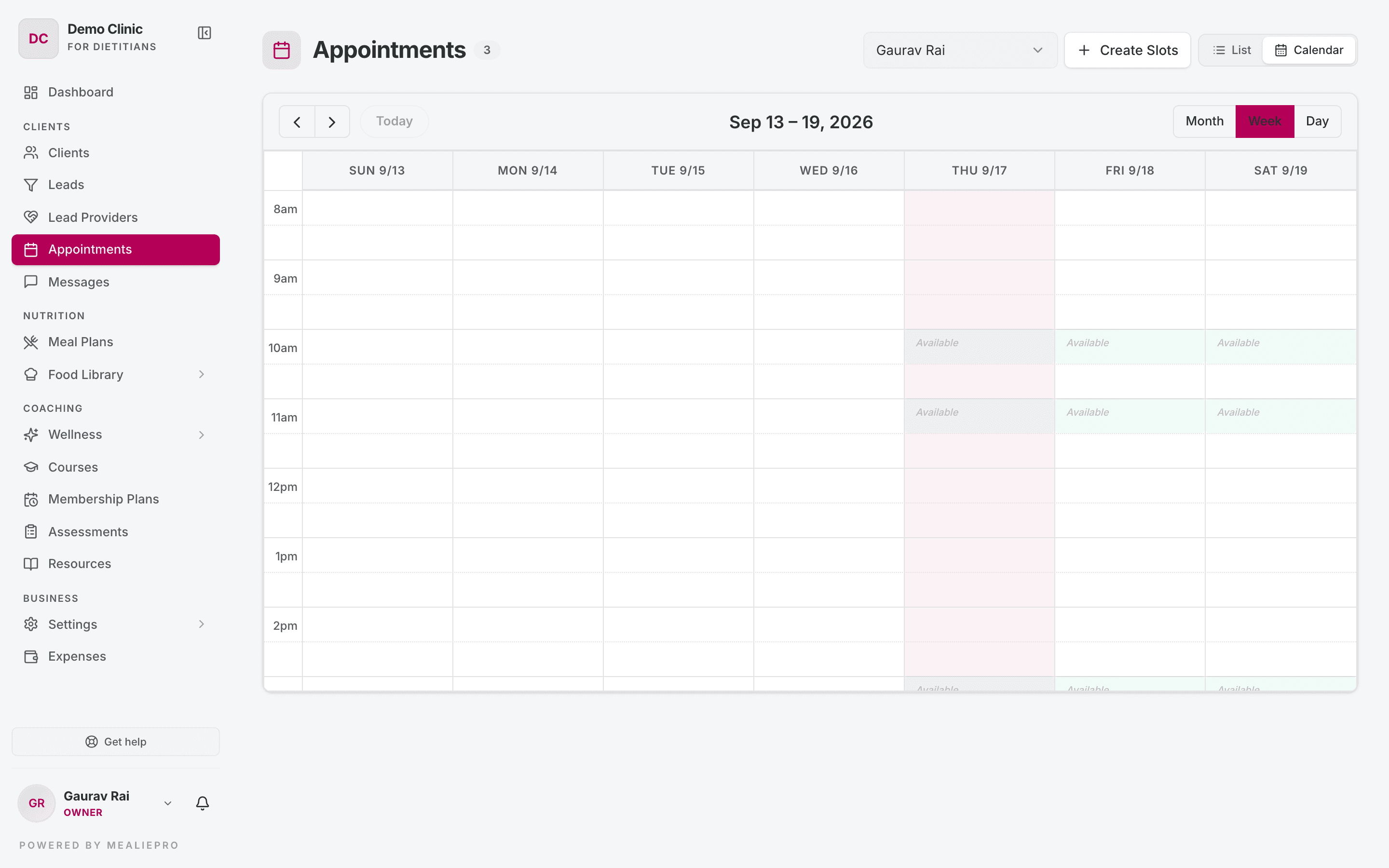 Appointments calendar