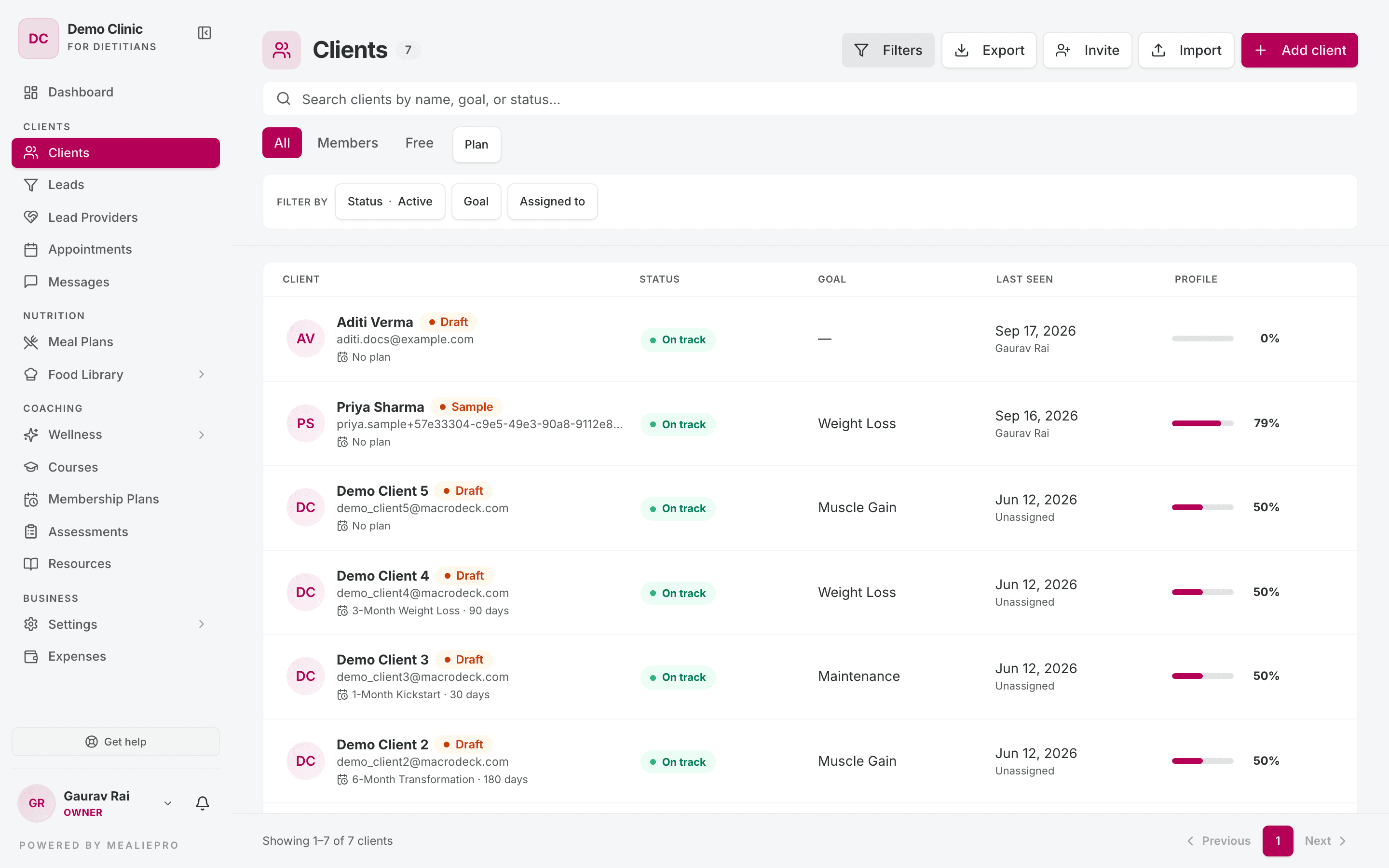 Clients filters