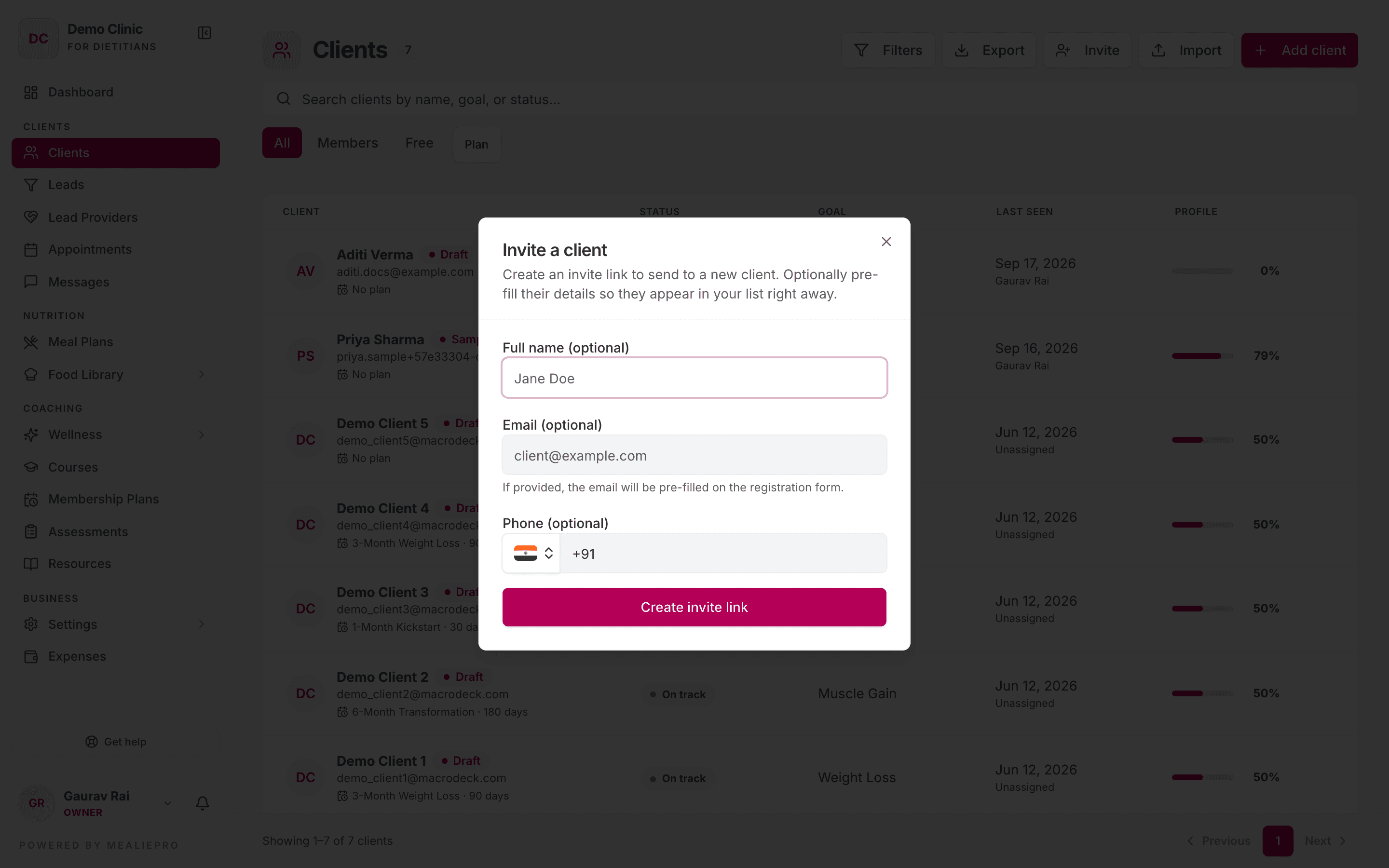 Invite a client