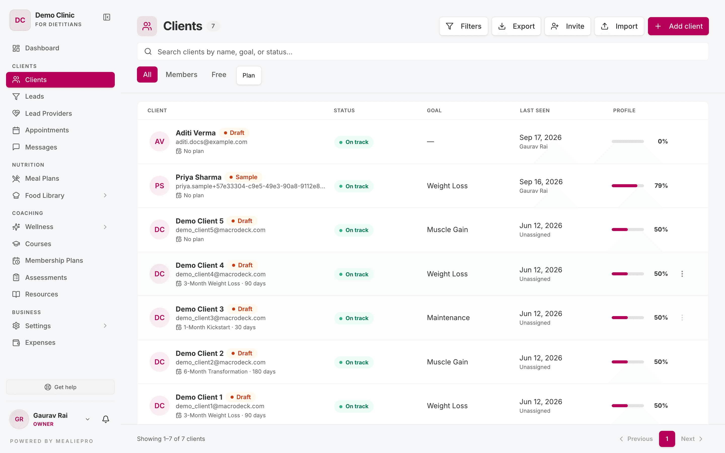 Clients list