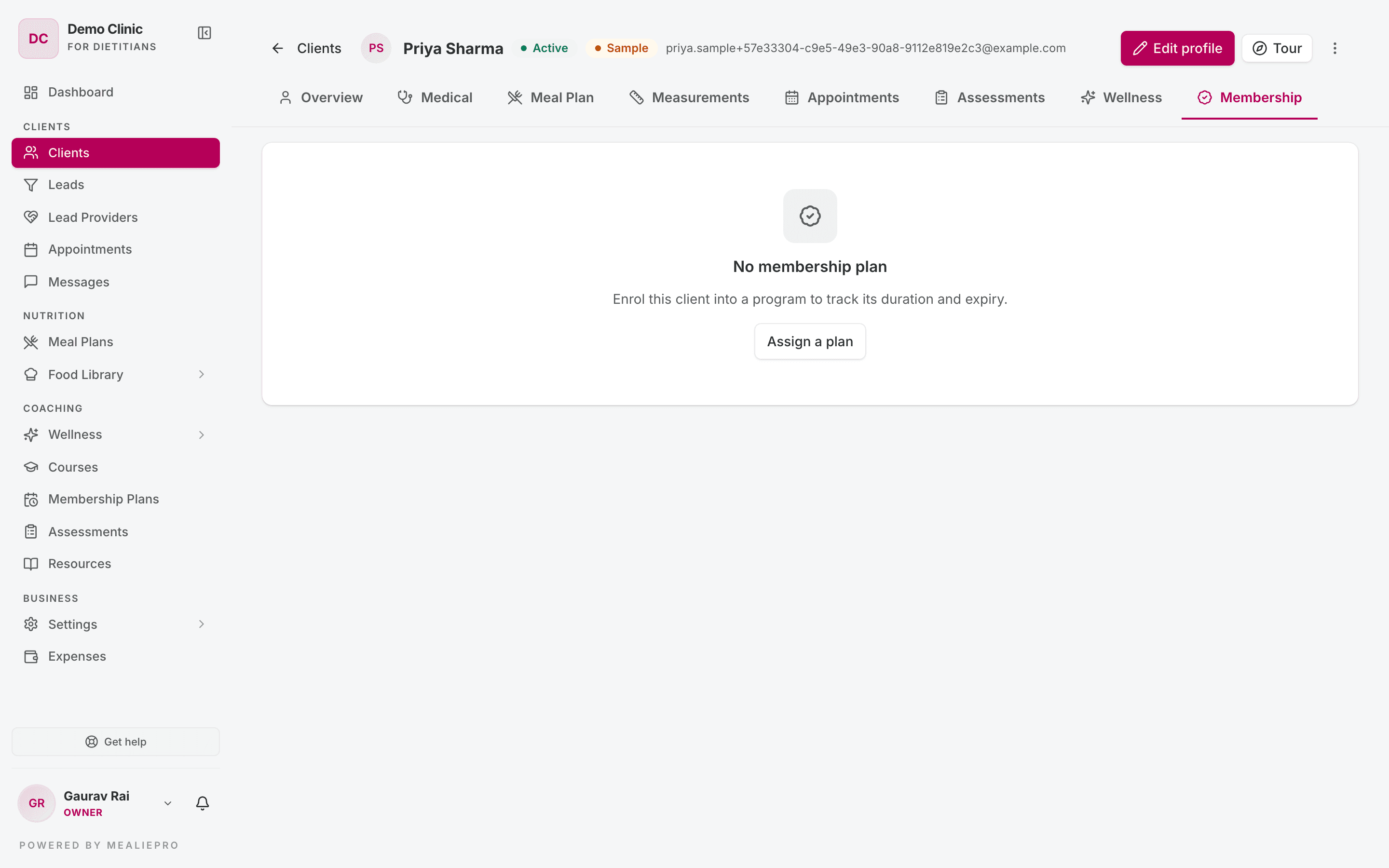 Membership tab