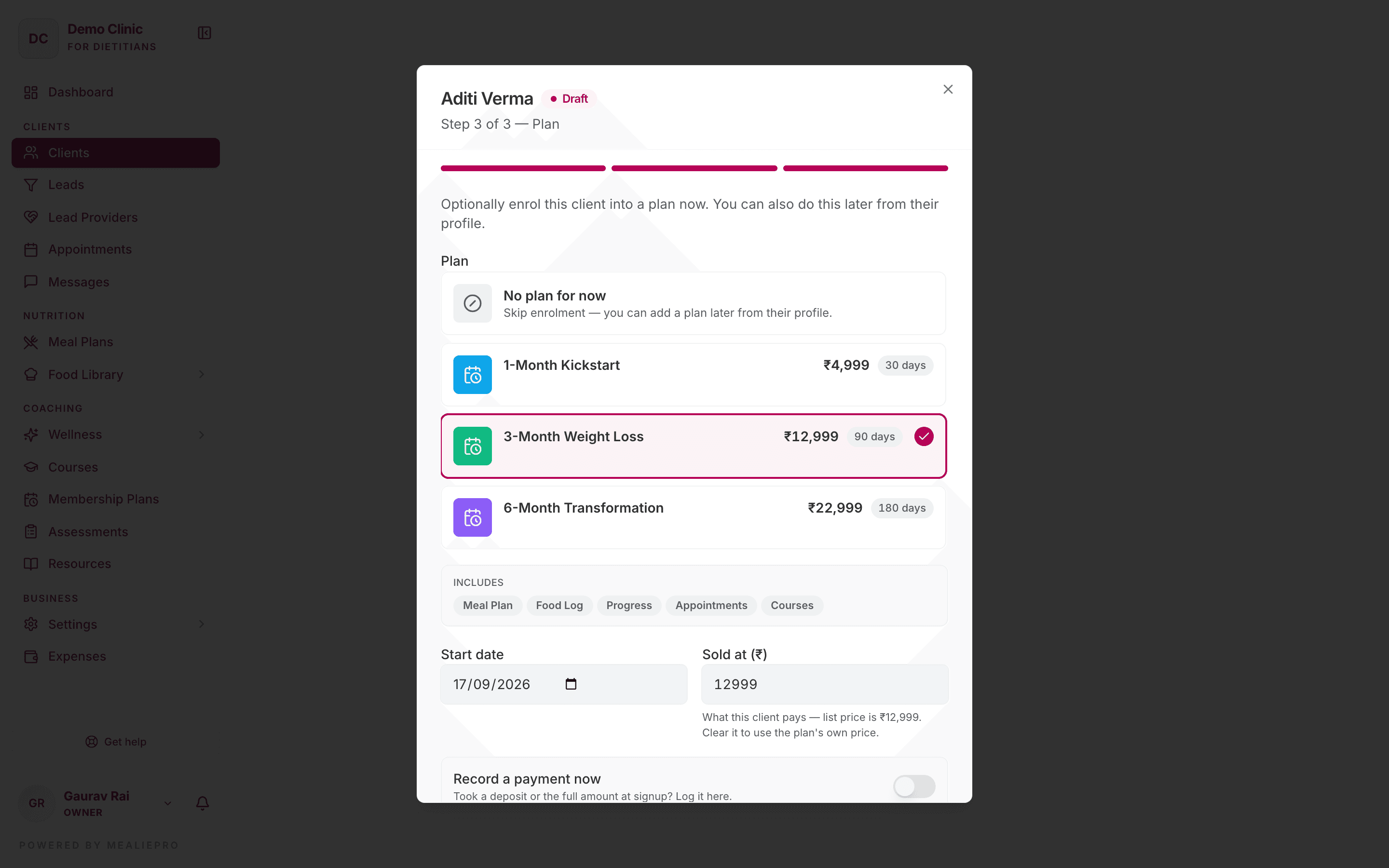 Add client — Plan