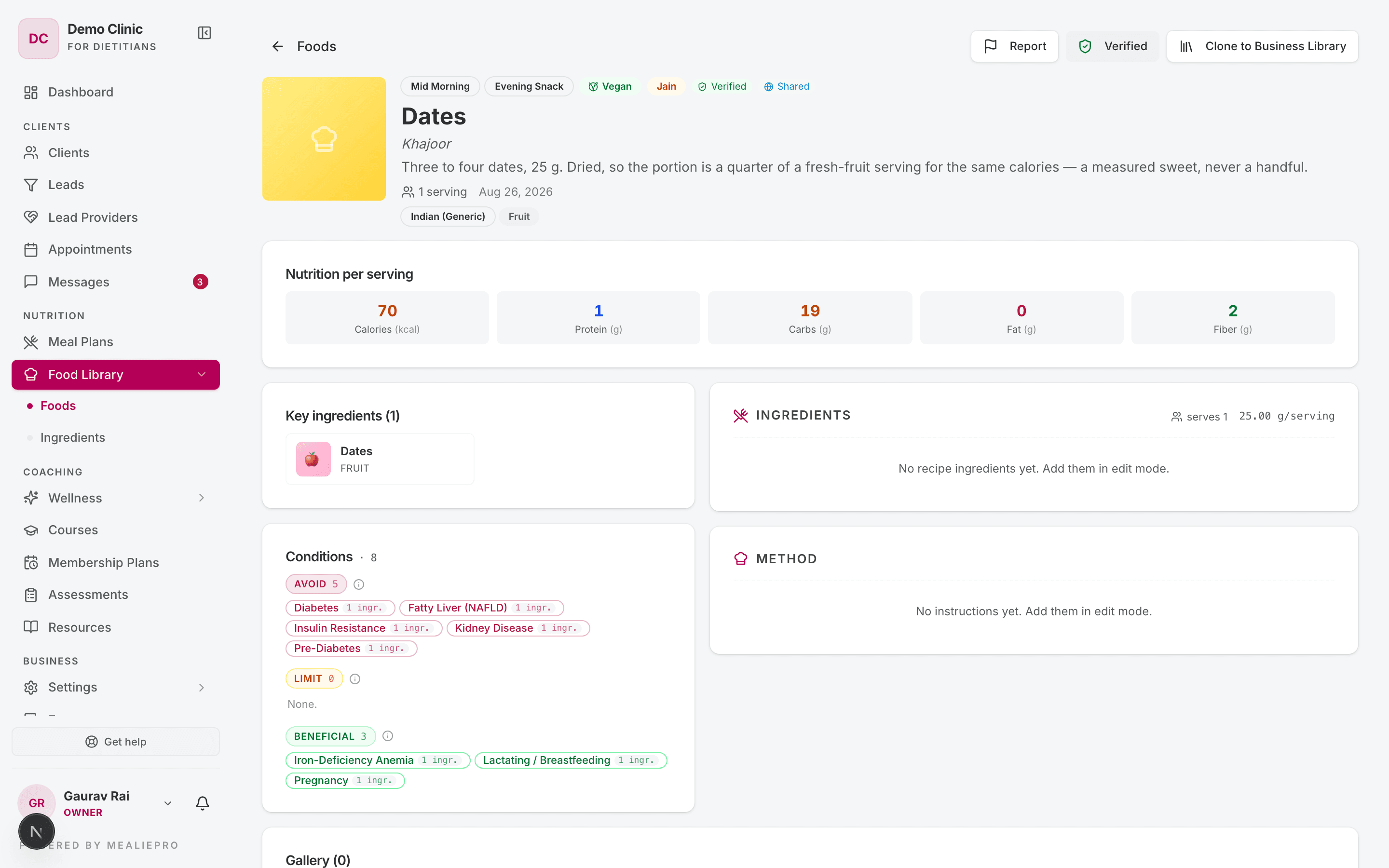 Food detail page