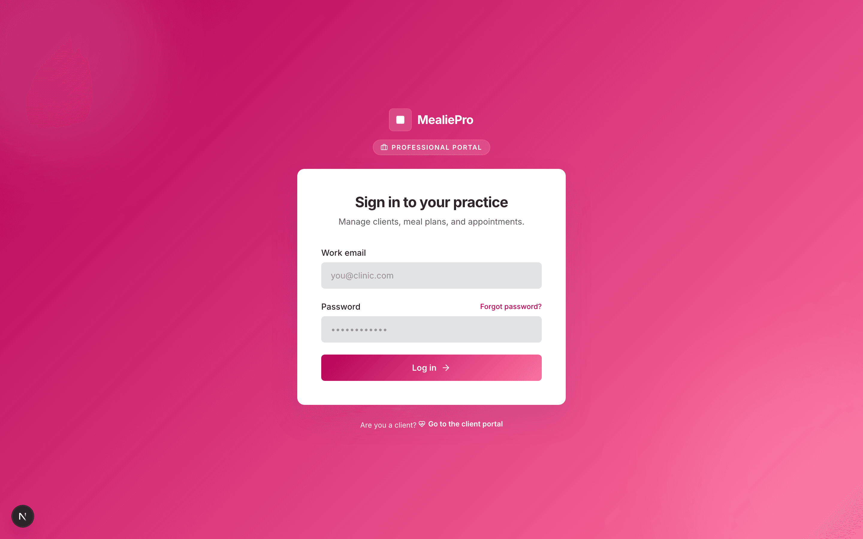 Sign in screen