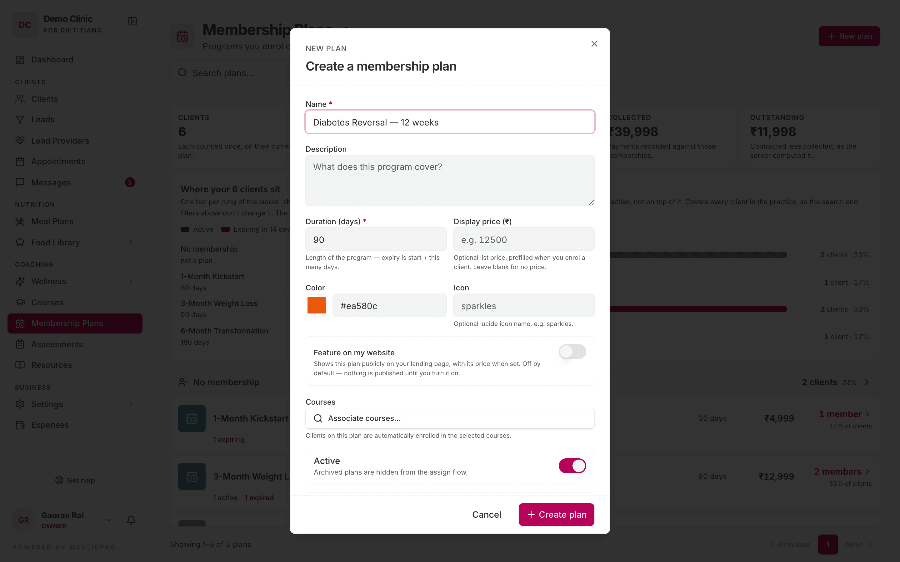 Plan dialog