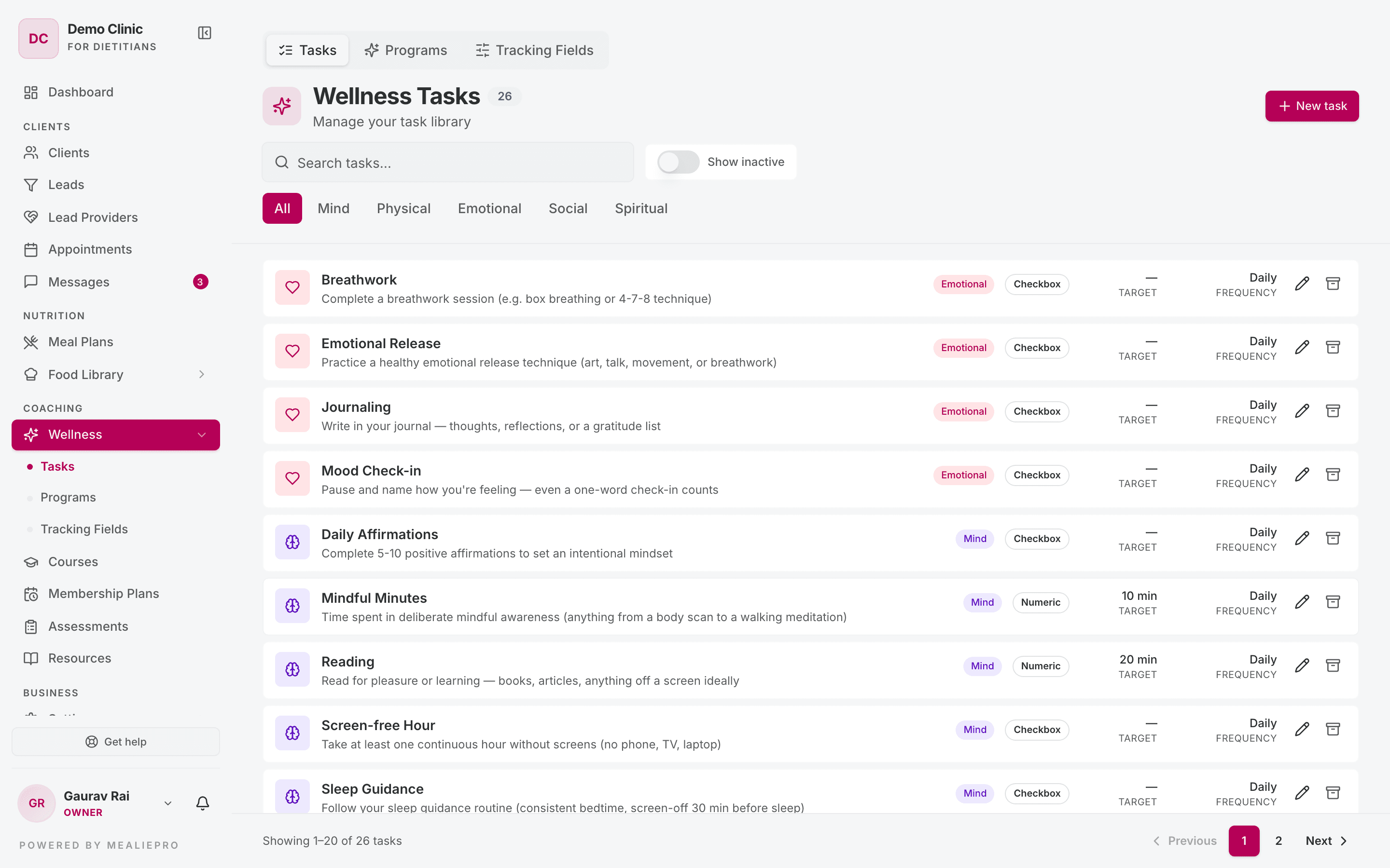 Wellness task library